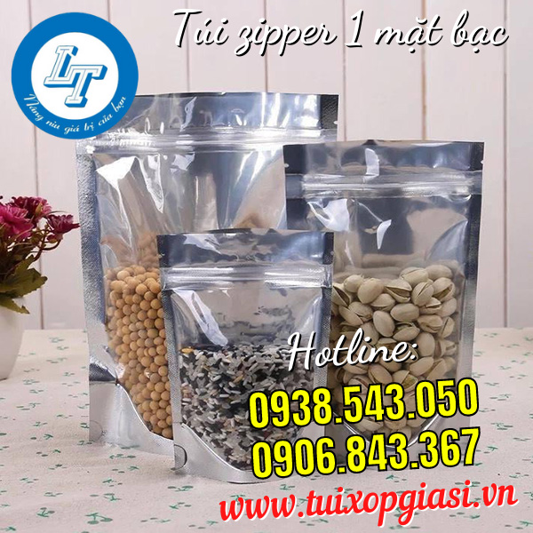 Túi zipper 1 mặt bạc đủ kích cỡ