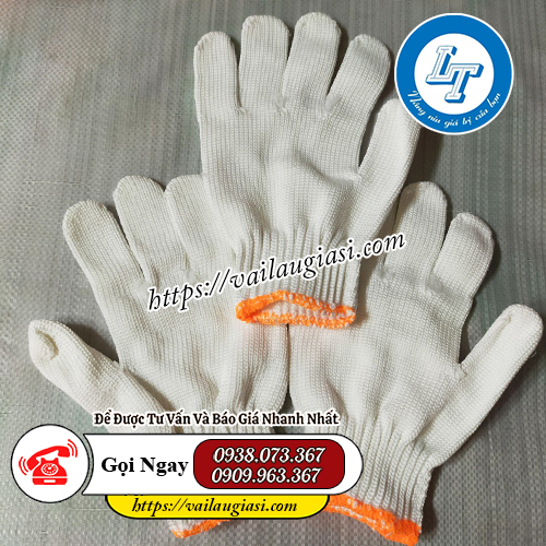 Găng tay poly viền cam Găng tay poly viền cam