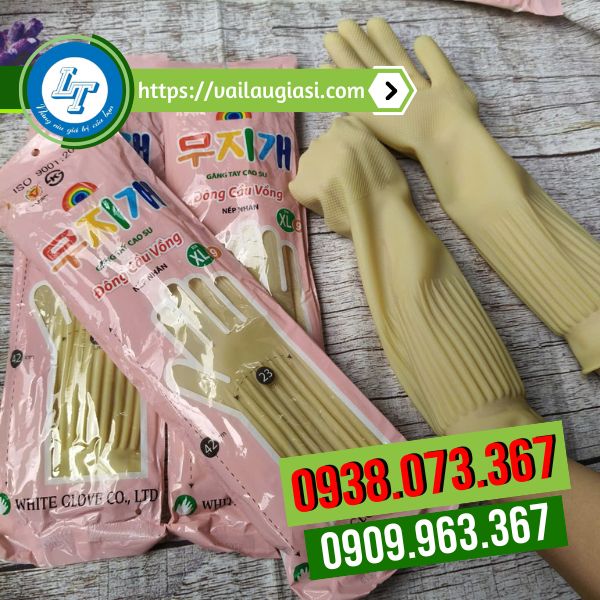 Găng tay cao su Đông Cầu Vồng nếp nhăn XL màu kem Găng tay cao su Đông Cầu Vồng nếp nhăn XL màu kem