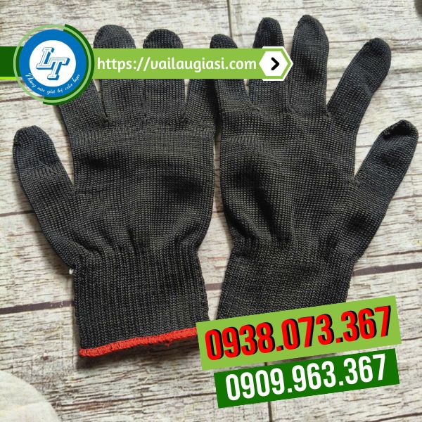 Găng tay len poly đen viền đỏ Găng tay len poly đen viền đỏ