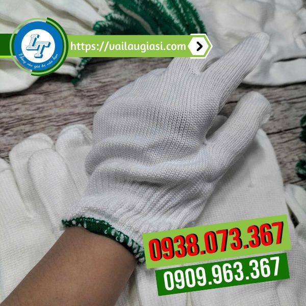 Găng tay len poly 40g viền xanh lá Găng tay len poly 40g viền xanh lá