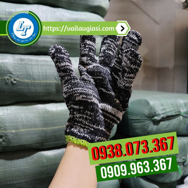 Găng tay muối tiêu viền xanh 80g Găng tay muối tiêu viền xanh 80g