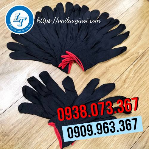 Găng tay vải thun đen viền đỏ Găng tay vải thun đen viền đỏ