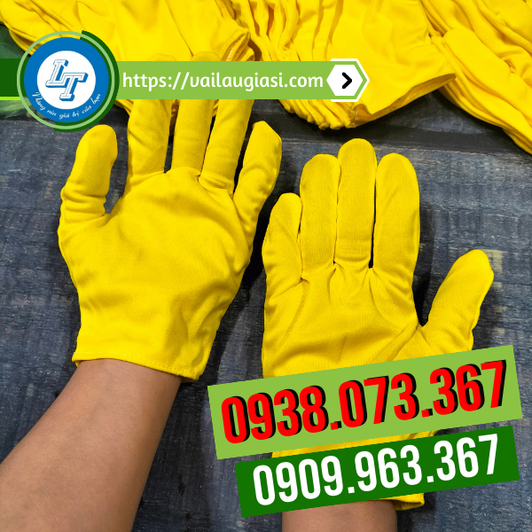 Găng tay vải thun lạnh màu vàng Găng tay vải thun lạnh màu vàng