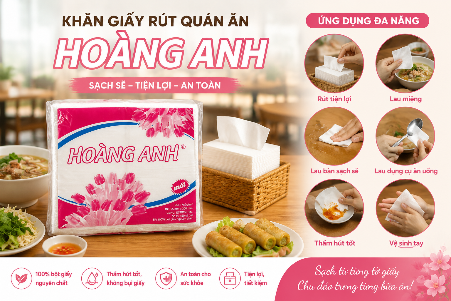 Ứng dụng của khăn giấy rút quán ăn Hoàng Anh Ứng dụng của khăn giấy rút quán ăn Hoàng Anh