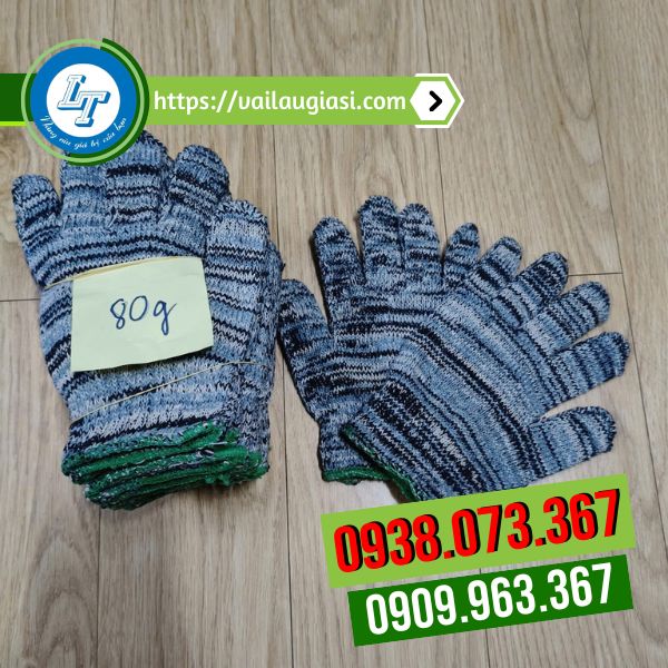 Găng tay len muối tiêu viền xanh lá 80g Găng tay len muối tiêu viền xanh lá 80g