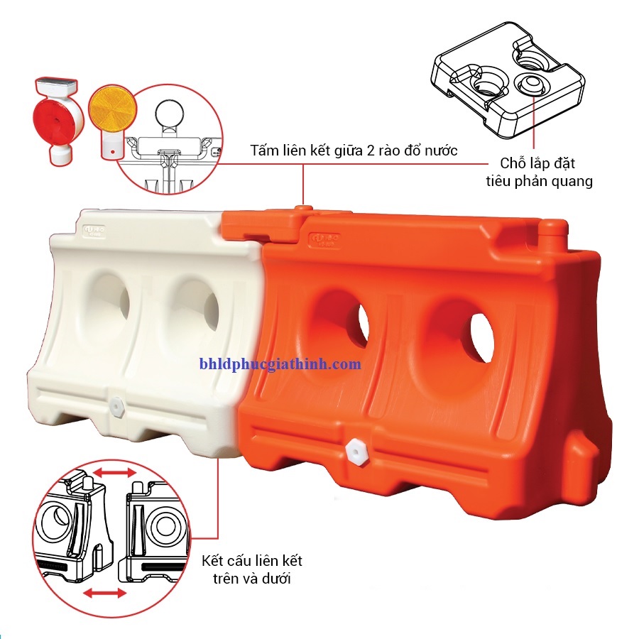 Rào phân làn đường đổ nước chất liệu HDPE có kích thước L1200 x W600 x H900