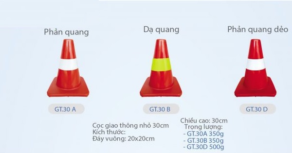 Cọc tiêu giao thông nhựa HDPE dẻo cao 30cm GT.30D có phản quang