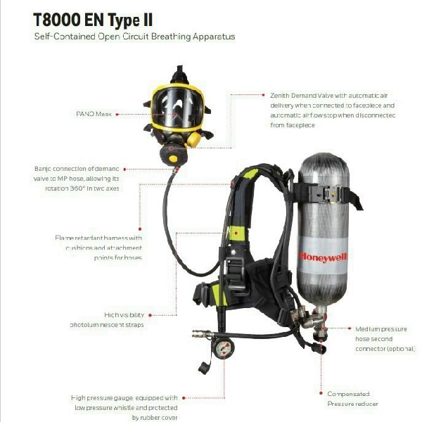 Thiết bị thở không khí áp suất dương cá nhân SCBA T8000 thương hiệu Honeywell bảo hành 12 tháng