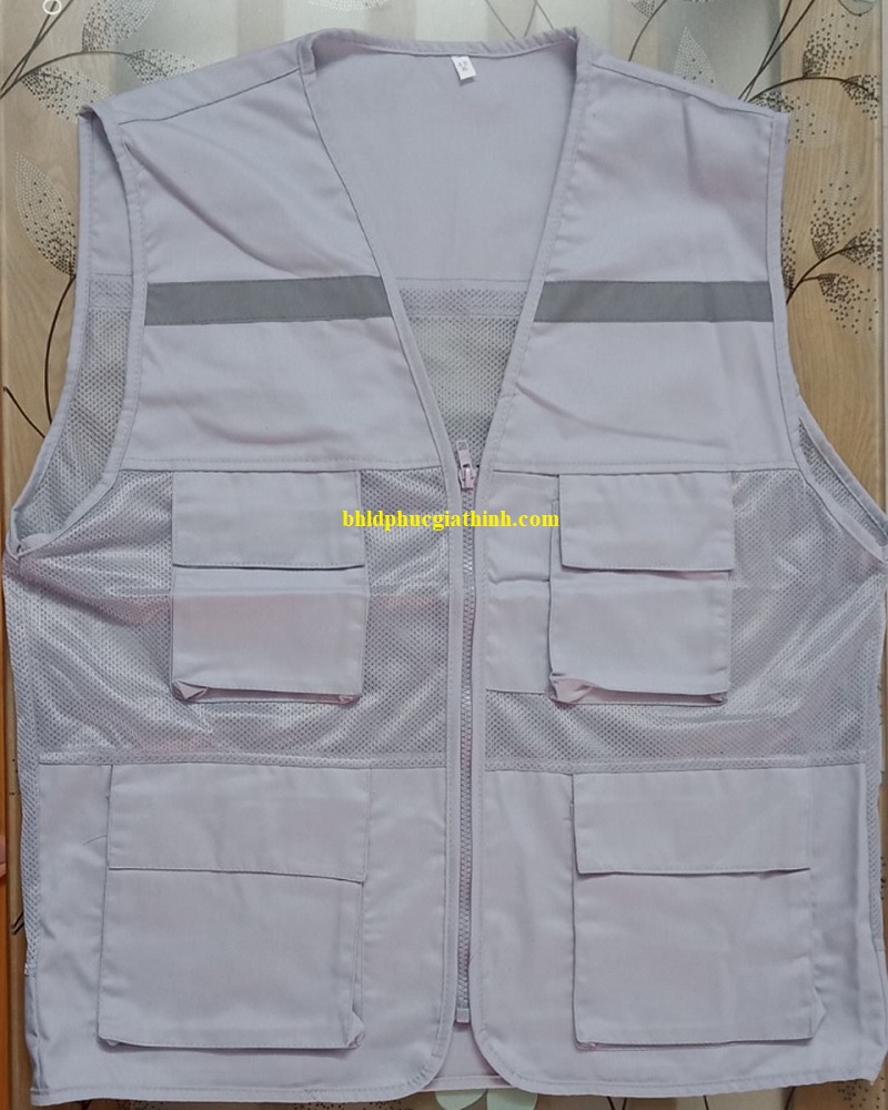 Áo bảo hộ ghi lê phản quang 4 túi hộp 1 dây kéo