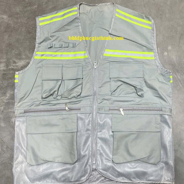 Áo bảo hộ Ghi lê phản quang 6 túi 3 dây kéo