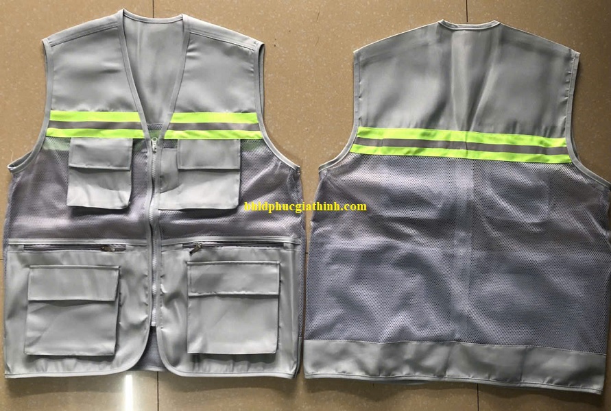 Áo bảo hộ Ghi lê phản quang 6 túi 3 dây kéo