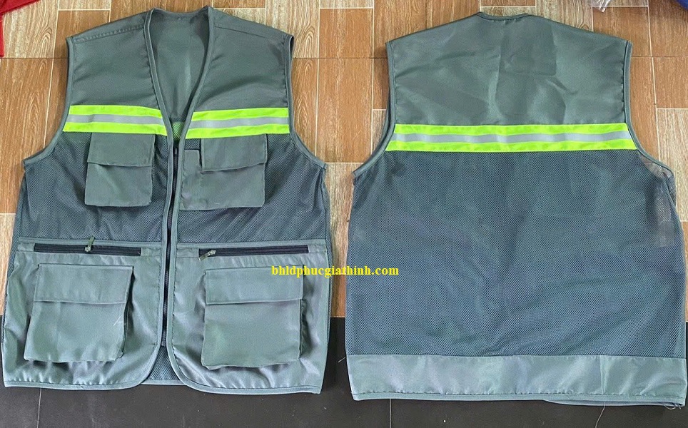 Áo bảo hộ Ghi lê phản quang 6 túi 3 dây kéo