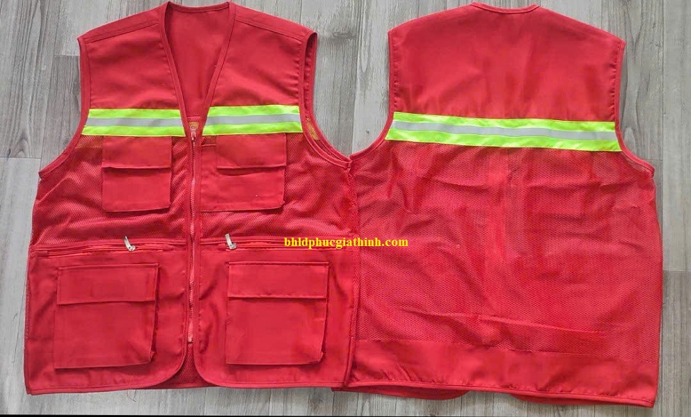 Áo bảo hộ Ghi lê phản quang 6 túi 3 dây kéo