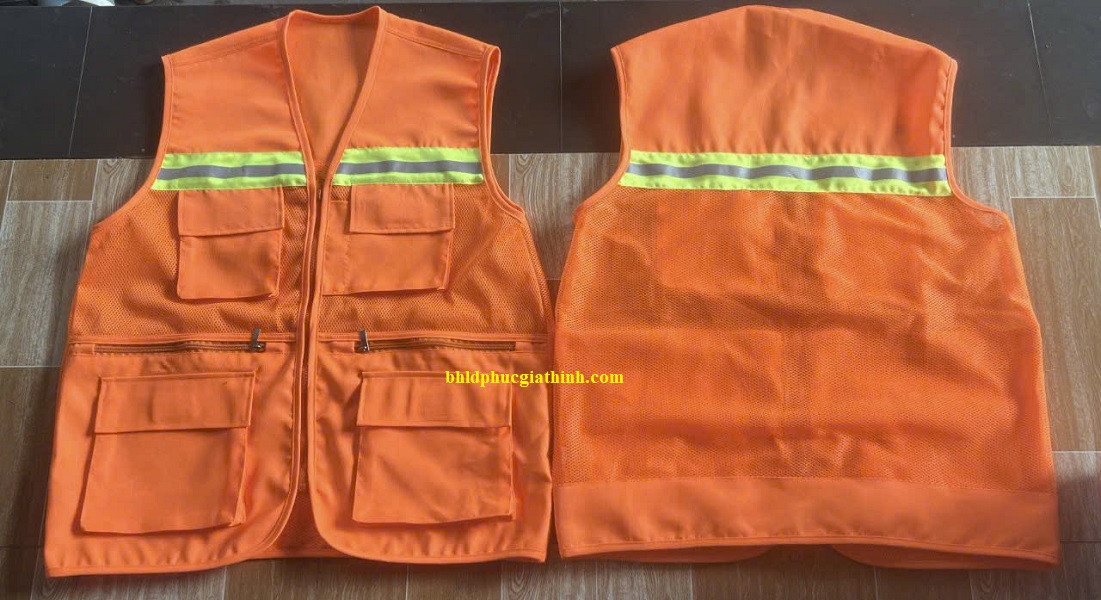 Áo bảo hộ Ghi lê phản quang 6 túi 3 dây kéo