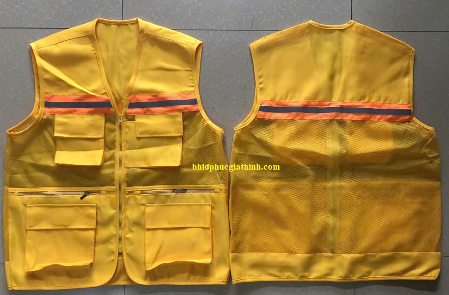 Áo bảo hộ Ghi lê phản quang 6 túi 3 dây kéo