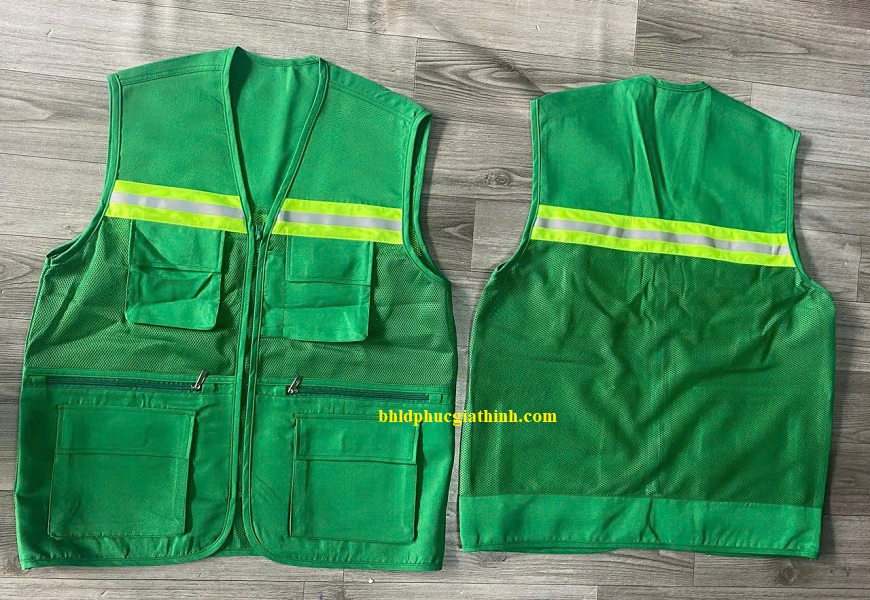 Áo bảo hộ Ghi lê phản quang 6 túi 3 dây kéo