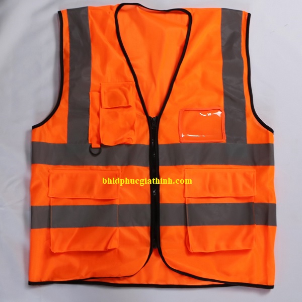Áo lưới vải Palize 4 túi hộp màu cam phản quang Poly sáng cao 5cm