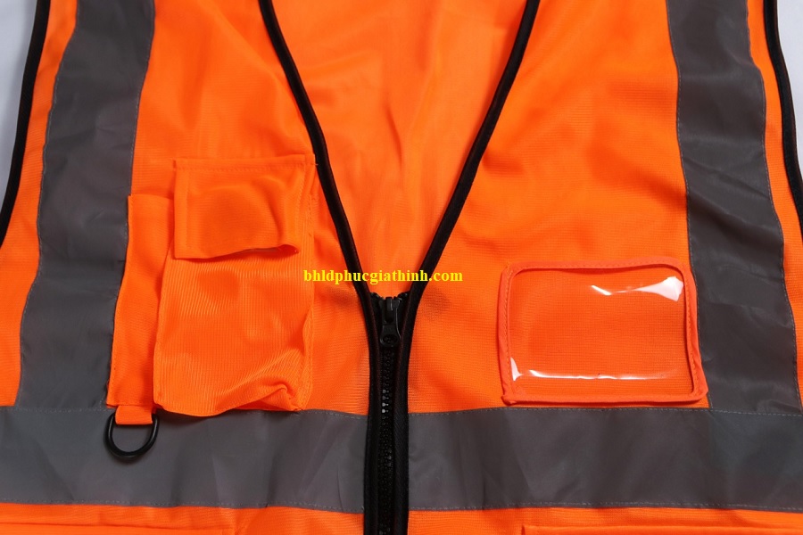 Áo lưới vải Palize 4 túi hộp màu cam phản quang Poly sáng cao 5cm