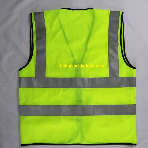 Áo lưới vải Palize 4 túi hộp màu xanh chuối phản quang Poly sáng cao 5cm