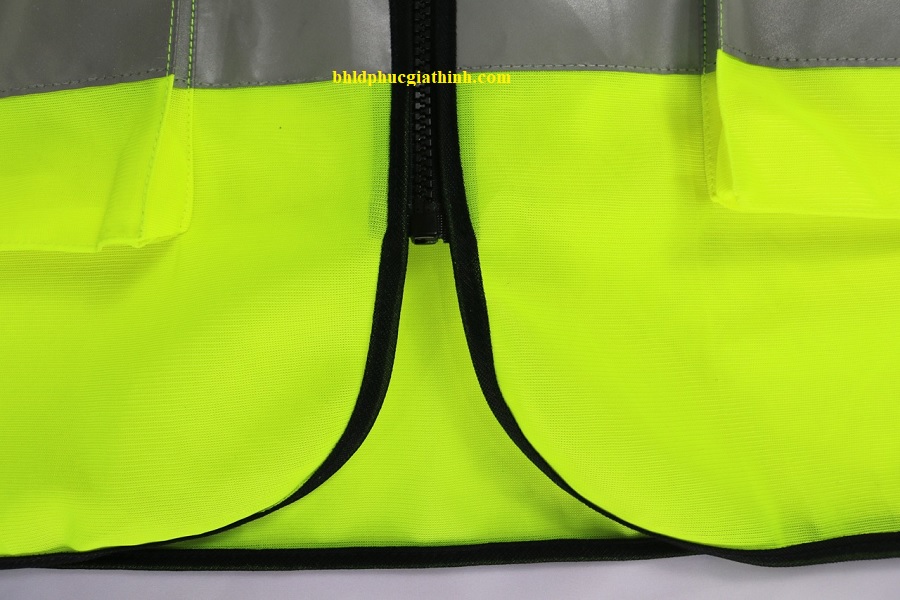 Áo lưới vải Palize 4 túi hộp màu xanh chuối phản quang Poly sáng cao 5cm