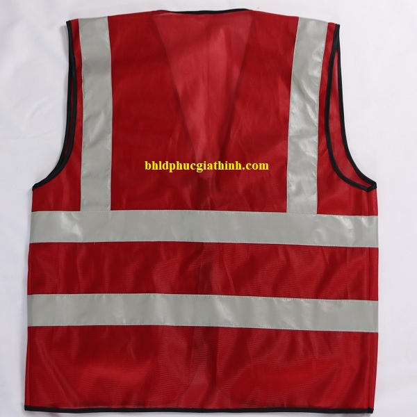 Áo lưới vải Palize 4 túi hộp màu đỏ phản quang Poly sáng cao 5cm