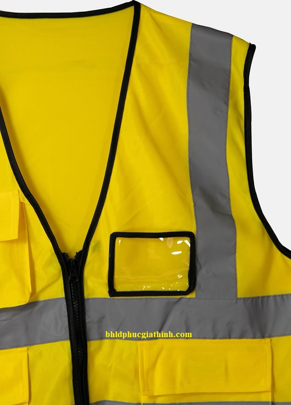 Áo lưới vải Palize 4 túi hộp màu vàng phản quang Poly sáng cao 5cm