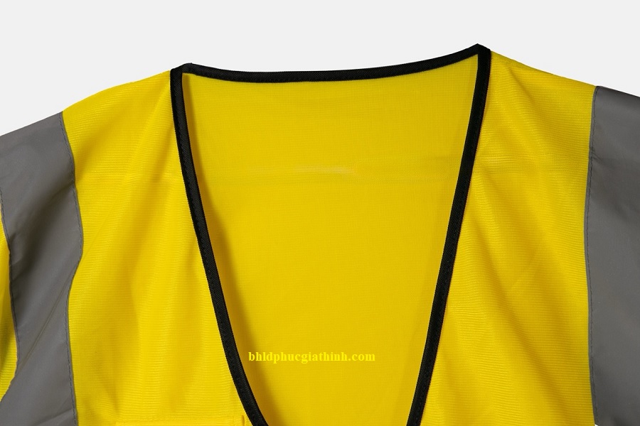 Áo lưới vải Palize 4 túi hộp màu vàng phản quang Poly sáng cao 5cm