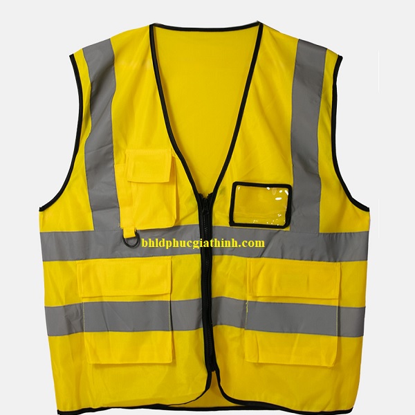 Áo lưới vải Palize 4 túi hộp màu vàng phản quang Poly sáng cao 5cm
