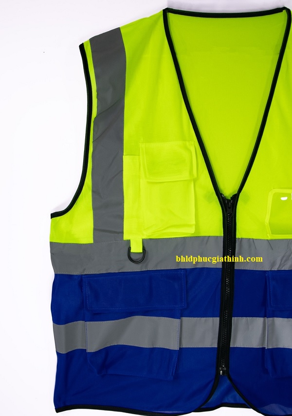 Áo lưới phản quang vải Palize 4 túi hộp màu xanh dạ