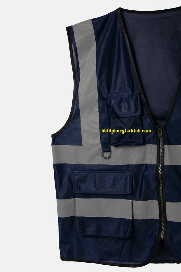 Áo lưới vải Palize 4 túi hộp màu xanh đen phản quang Poly sáng cao 5cm