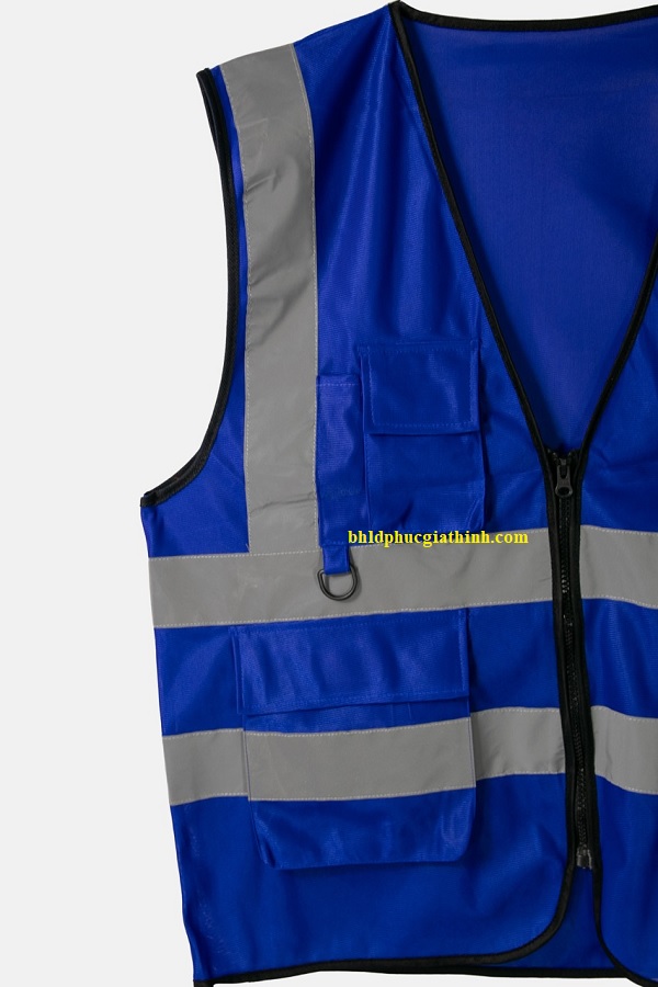 Áo lưới vải Palize 4 túi hộp màu xanh dương phản quang Poly sáng cao 5cm