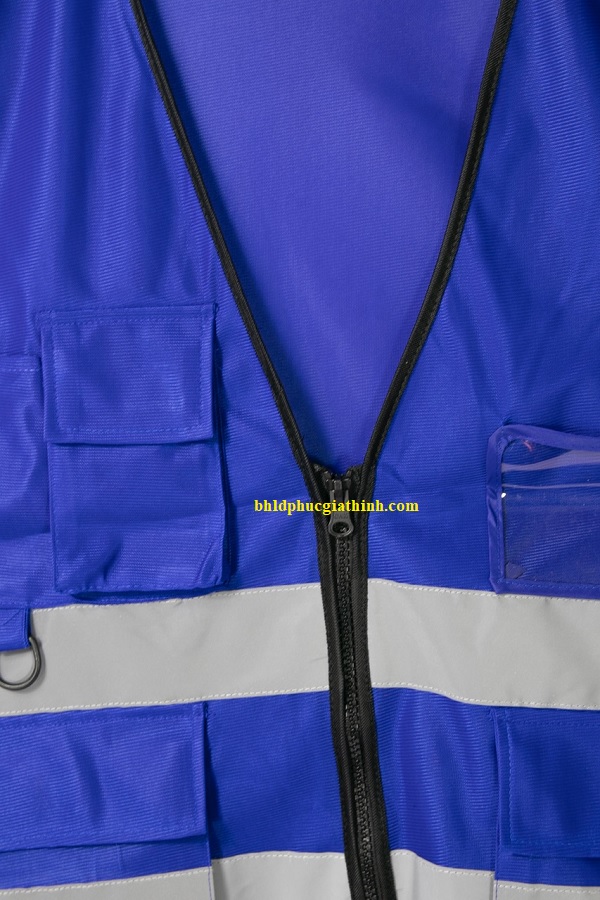 Áo lưới vải Palize 4 túi hộp màu xanh dương phản quang Poly sáng cao 5cm