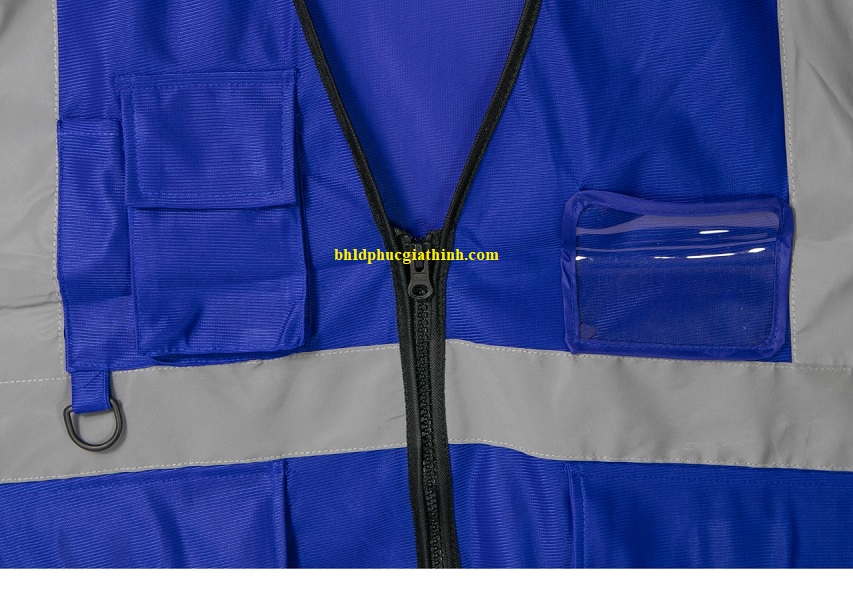 Áo lưới vải Palize 4 túi hộp màu xanh dương phản quang Poly sáng cao 5cm