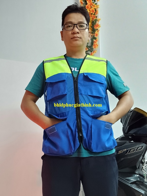 Áo bảo hộ Ghi lê phản quang 4 túi hộp vải Ford phối màu