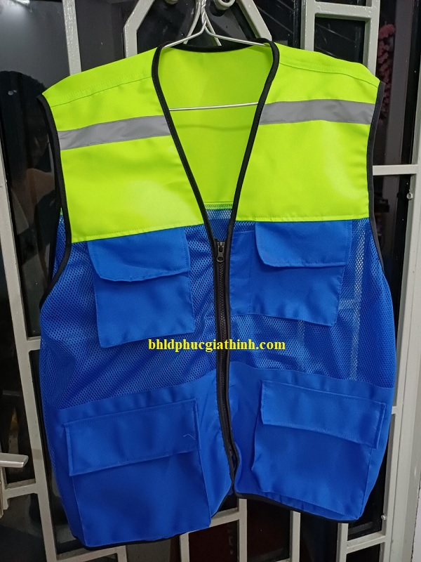 Áo bảo hộ Ghi lê phản quang 4 túi hộp vải Ford phối màu