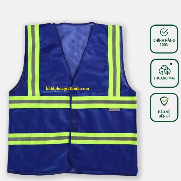Áo lưới polyester phản quang xanh dương kiểu 3M thoáng mát