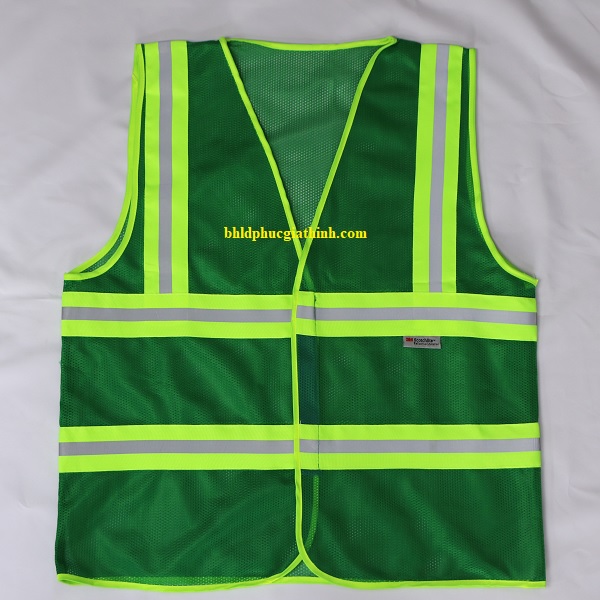 Áo lưới polyester phản quang xanh lá kiểu 3M thoáng mát