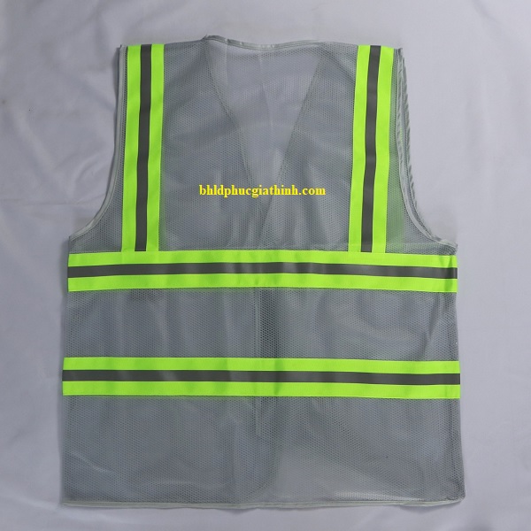 Áo lưới polyester phản quang màu xám trắng kiểu 3M thoáng mát