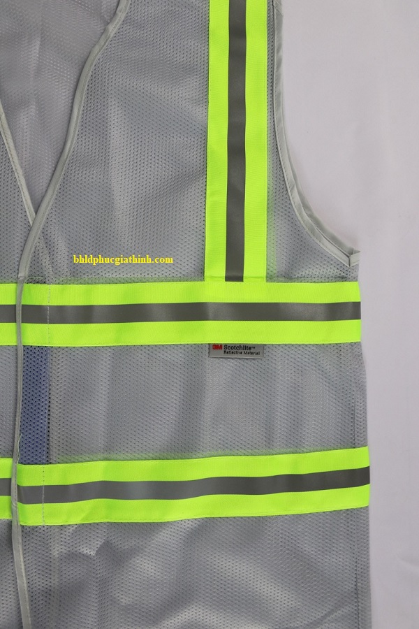 Áo lưới polyester phản quang màu xám trắng kiểu 3M thoáng mát
