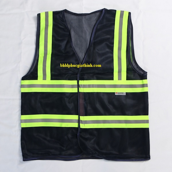 Áo lưới polyester phản quang màu xanh đen kiểu 3M thoáng mát