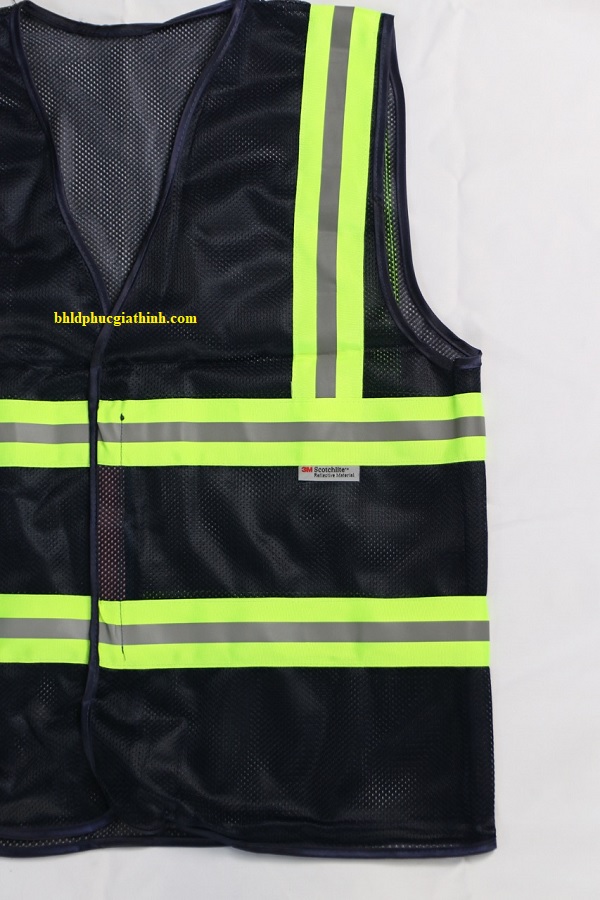 Áo lưới polyester phản quang màu xanh đen kiểu 3M thoáng mát