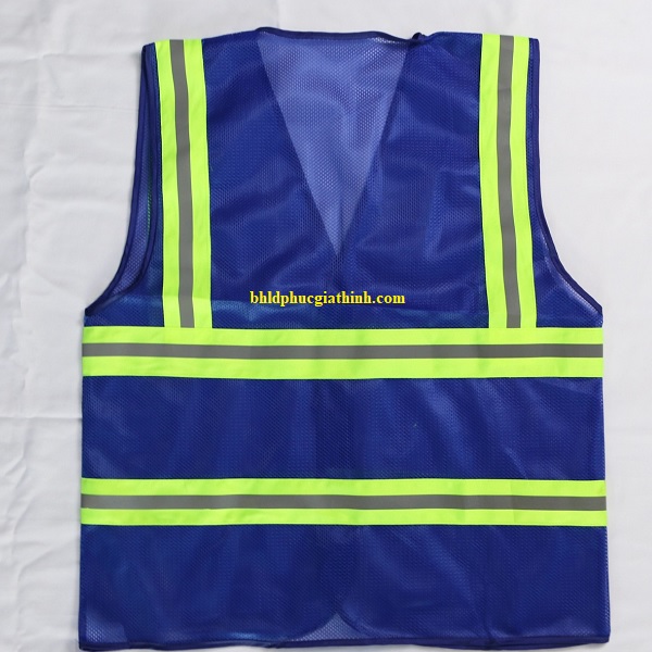 Áo lưới polyester phản quang xanh dương kiểu 3M thoáng mát