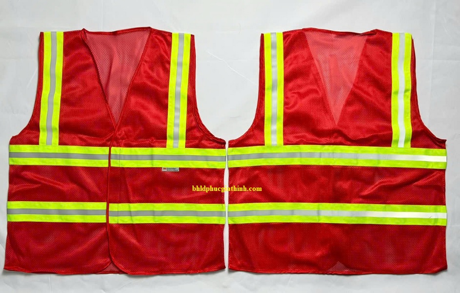 Áo lưới polyester phản quang màu đỏ kiểu 3M thoáng mát