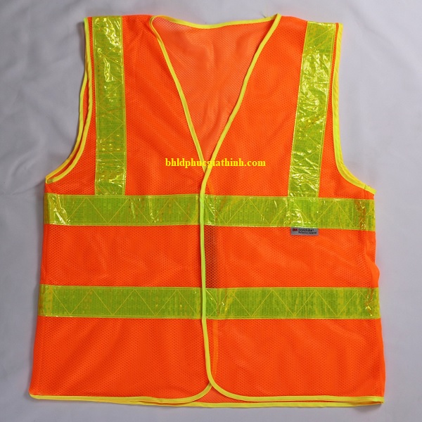 Áo vải lưới polyester màu cam phản quang kiểu 3M thoáng mát