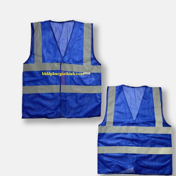 Áo lưới polyester phản quang xanh dương kiểu 3M thoáng mát