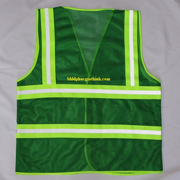 Áo lưới polyester phản quang xanh lá kiểu 3M thoáng mát