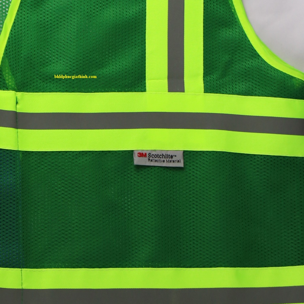 Áo lưới polyester phản quang xanh lá kiểu 3M thoáng mát