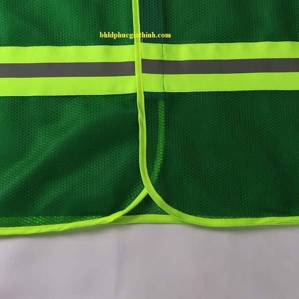 Áo lưới polyester phản quang xanh lá kiểu 3M thoáng mát