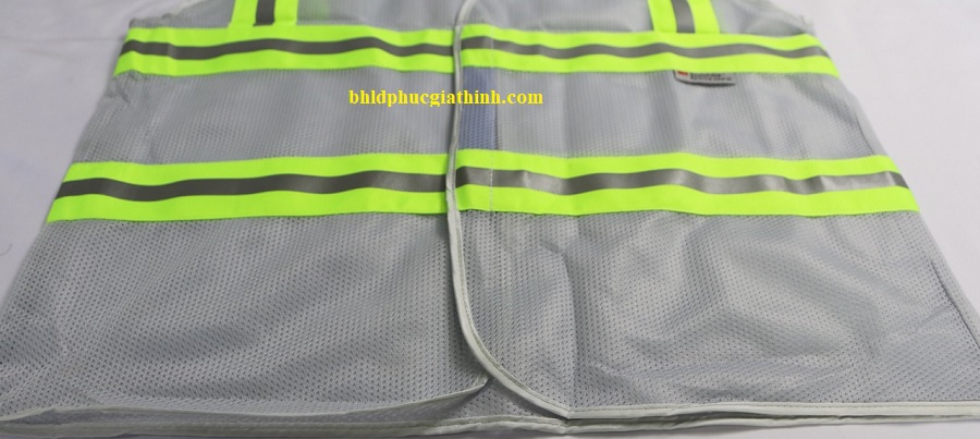 Áo lưới polyester phản quang màu xám trắng kiểu 3M thoáng mát